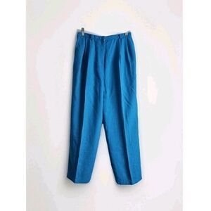 Vintage Women Blue Wool Waist Pants Trousers Size 12 High Waist Lined Straight
